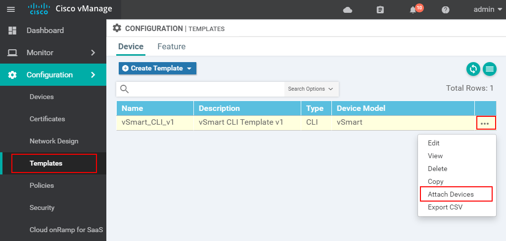 Attaching CLI Template to vSmart